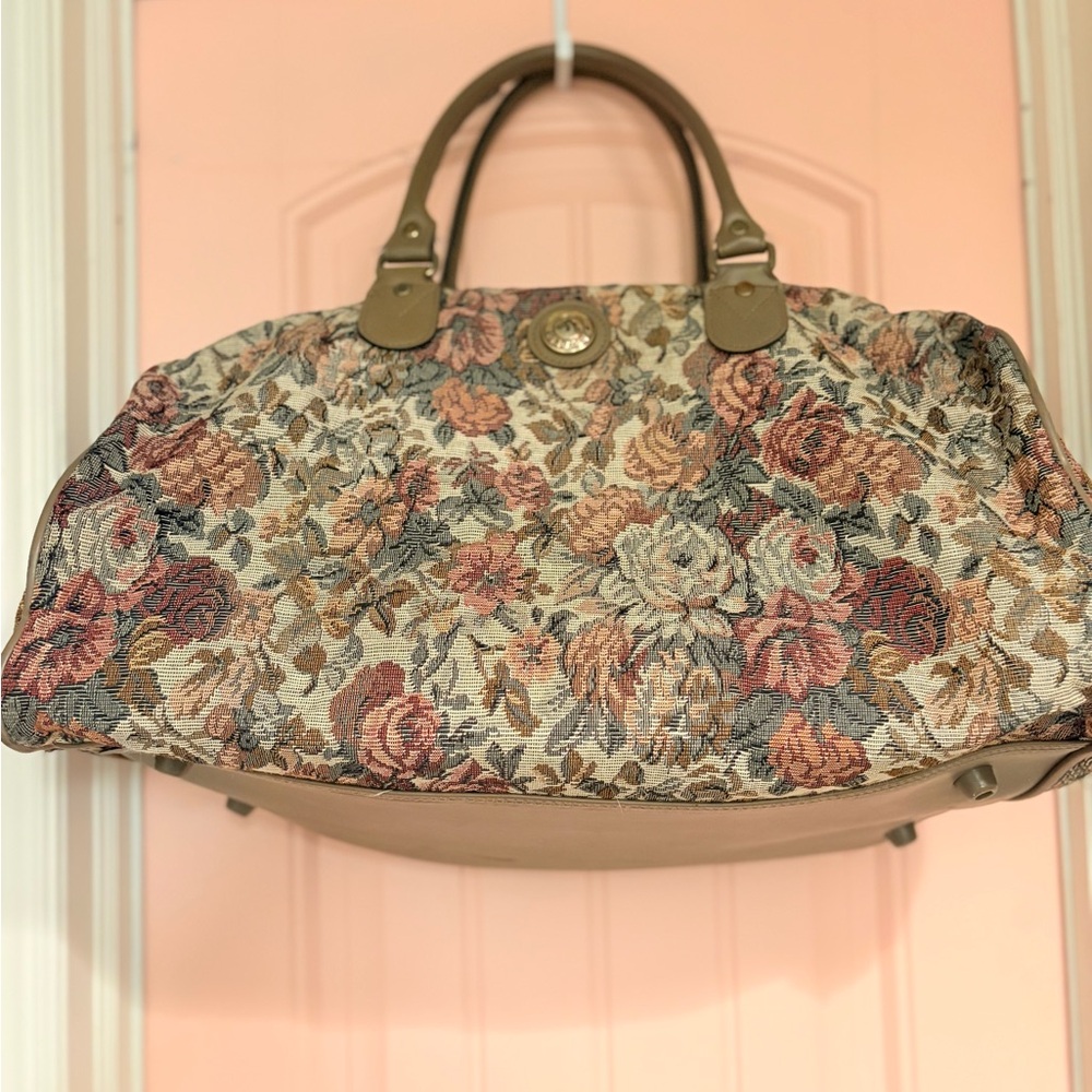 Vintage Jordache Floral Tapestry Duffel Bag - 90s Weekender Travel Bag
